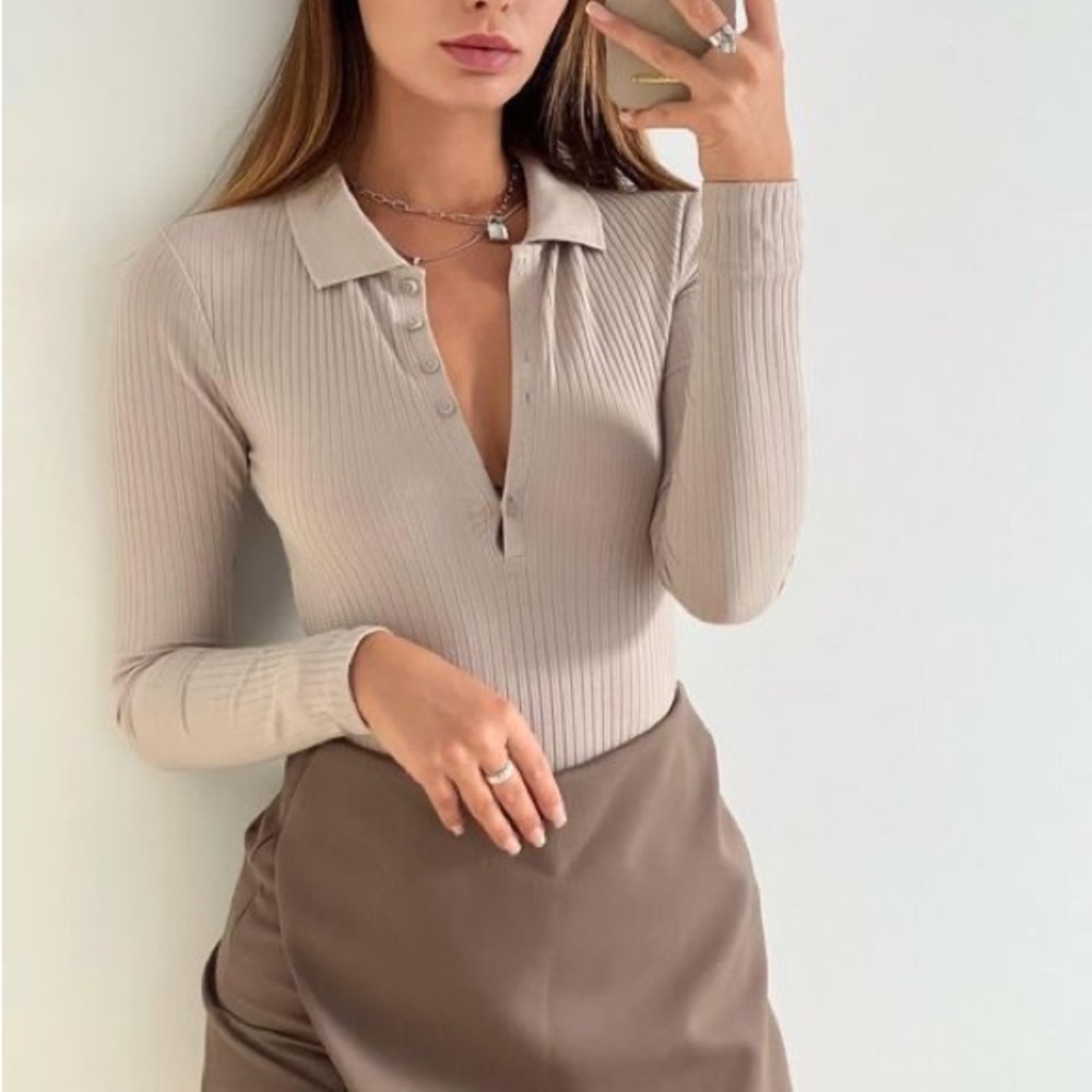 Zara Beige Ribbed Bodysuit - Picture 3 of 10